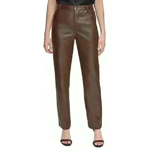 NEW! Calvin Klein Women's 14 Faux-Leather Straight Leg Pants NWT $89.50